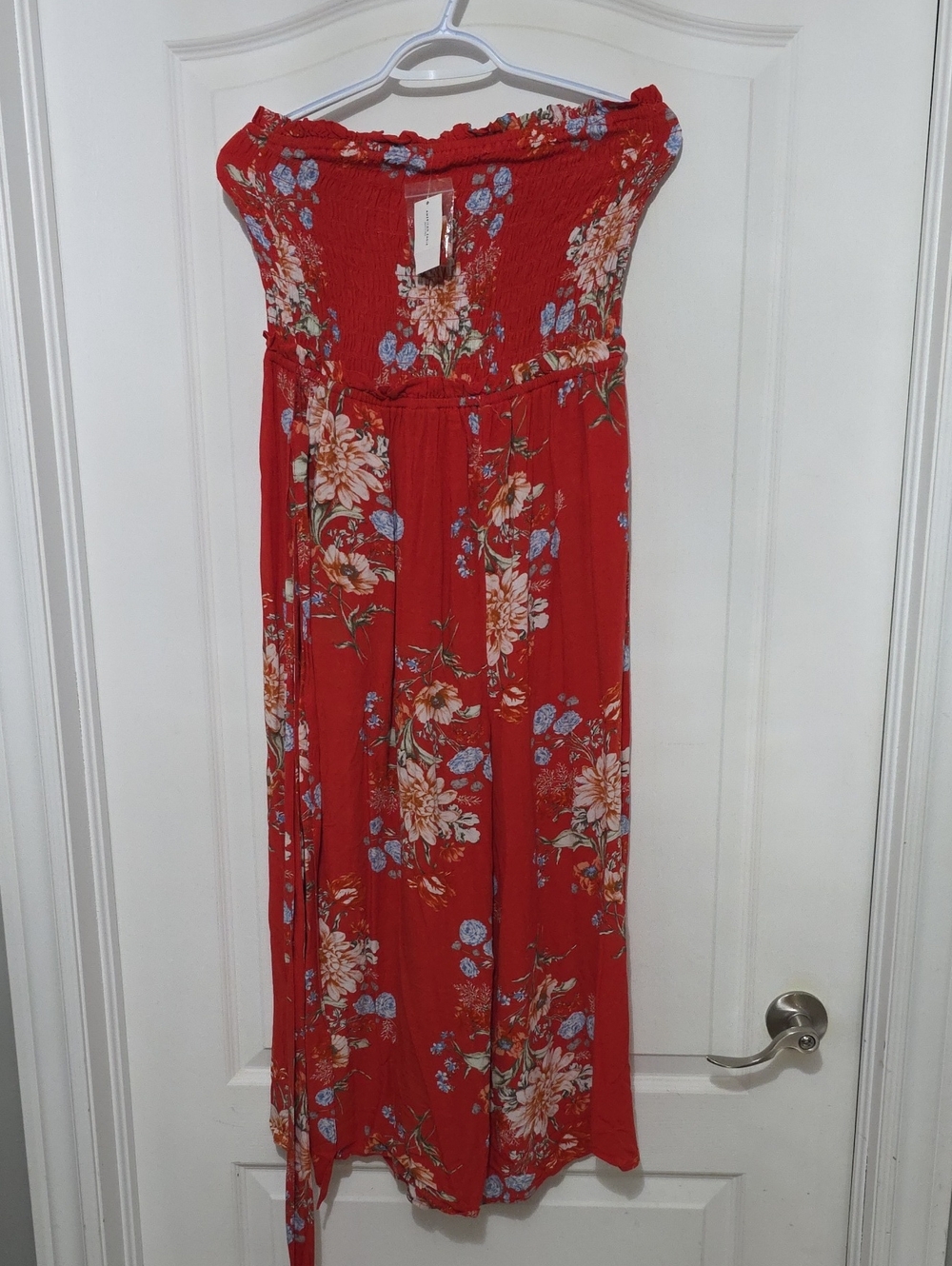 American Eagle Outfitters Red Floral Smocked Jumpsuit